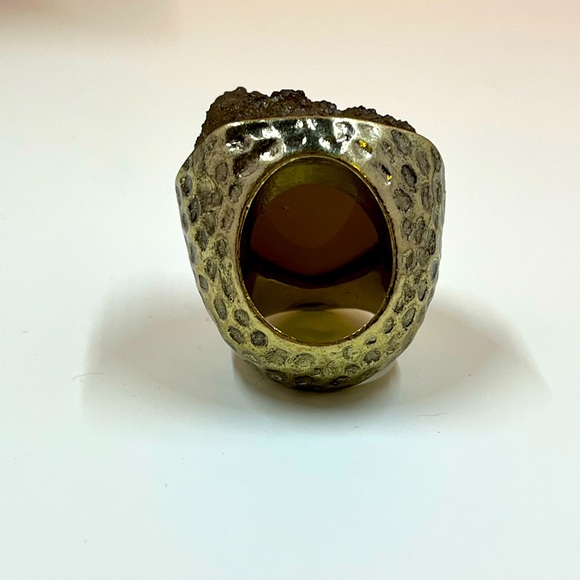 Massive Vintage Hammered Bronze & Druzy Gemstone Imitation Chunky Statement Ring - Picture 4 of 6